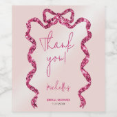 おしゃれなピンクの蝶結びありがとう ワインラベル (シングルラベル)