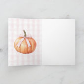 おしゃれなピンクの蝶結びのカボチャの格子縞のストライプ カード (内部)