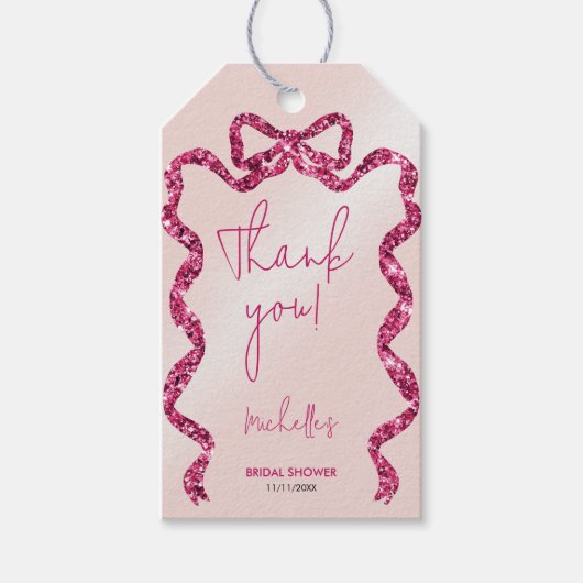おしゃれなピンクの蝶結び　ありがとう ギフトタグ (正面)