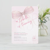 おしゃれなピンクの蝶結び エレガントな冬の30歳誕生日 招待状 (スタンド正面)