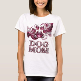 おしゃれなピンクのDOG MOM引用デザイン Tシャツ