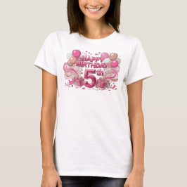 おしゃれなピンクのHAPPY BIRTHDAY 5TH アーティスティックモチーフ Tシャツ