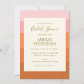 おしゃれなピンクオレンジアブストラクトストライプの結婚前お祝いパーティー 招待状 (正面)