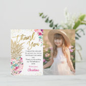 おしゃれなピンクゴールドのパイナップル花トロピカル写真 サンキューカード (スタンド正面)