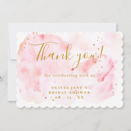 おしゃれなピンクゴールドのブライダルシャワー サンキューカード (正面)