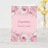 おしゃれなピンクシルバー花柄 おめでとう ウェディング カード (黄色い花)