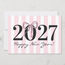 おしゃれなピンクストライプのリボン 2027年 年賀状