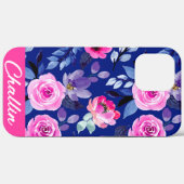 おしゃれなピンクネイビーパームフラワーのiPhone カスタムケース Case-Mate iPhoneケース (裏面 (横))