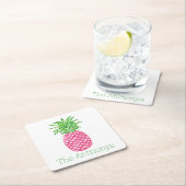 おしゃれなピンクパイナップル名入れ商品 スクエアペーパーコースター (インサイチュ)