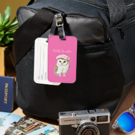 おしゃれなピンクベレー帽ブラウン白フクロウBe Seeing You ラゲッジタグ