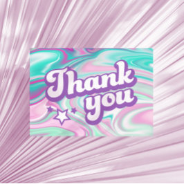 おしゃれなピンク、パープル、ミントグリーンの渦巻き Thank You サンキューカード