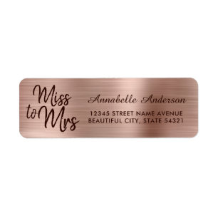 おしゃれなピンク ローズゴールド メタル ホイル キラキラ ミス トゥ ミセス ラベル