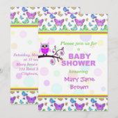 おしゃれなフクロウのベビーシャワー 招待状 (正面/裏面)