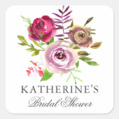 おしゃれなフューシャピンクの花のカスタム ブライダルシャワー スクエアシール (正面)