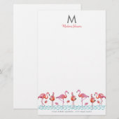 おしゃれなフライミングピンクトとブルーの鳥のモノグラム描き 便箋 (正面/裏面)