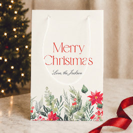 おしゃれなフラワーホリデークリスマス スモールペーパーバッグ
