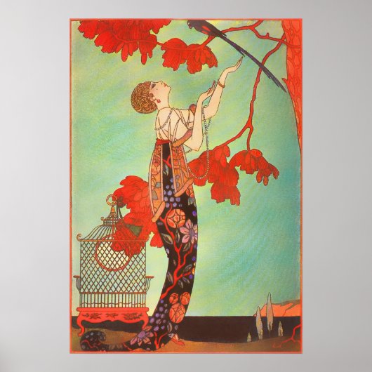 おしゃれなフランスのアール・ヌーヴォー様式の鳥かご庭園アート ポスター (正面)