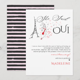 おしゃれなフランスのパリスタイル シェ セド オイ  ブライダルシャワー サンキューカード