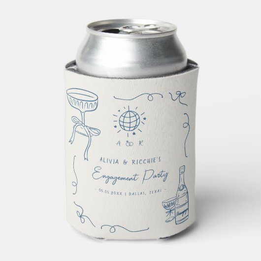 おしゃれなフランスの手描き婚約パーティーのプチギフト 缶クーラー (缶正面)
