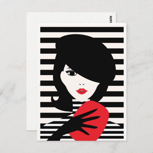 おしゃれなフランススタイルのファッションイラスト ポストカード (正面/裏面)