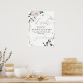 おしゃれなフリードリンクバーメニュー看板 ピンクゴールド ポスター (キッチン)