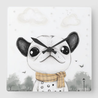 おしゃれなフレンチブルドッグウォールクロック スクエア壁時計