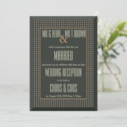 おしゃれなフレーム ゲイ ベア 結婚式の招待状 招待状 (スタンド正面)