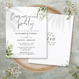 おしゃれなブッジェット フローラル グリーンのエンゲージメントパーティー招待状