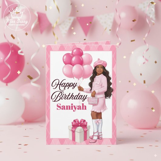 おしゃれなブラウンの女子/女子中学生のピンクの誕生日 カード