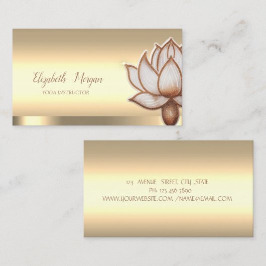 おしゃれなブラウンの蓮の花ヨガインストラクター 名刺 (正面/裏面)
