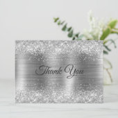 おしゃれなブラシ仕上げのメタリックシルバー疑似グリッター サンキューカード (スタンド正面)