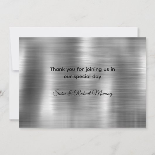 おしゃれなブラシ仕上げのメタリックシルバー疑似グリッター サンキューカード (裏面)