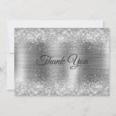 おしゃれなブラシ仕上げのメタリックシルバー 偽のグリッター サンキューカード (正面)