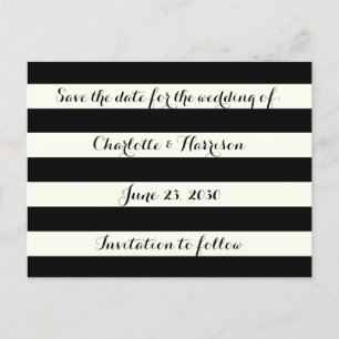 おしゃれなブラックとアイボリーのストライプ 結婚式 Save the date シーズンポストカード