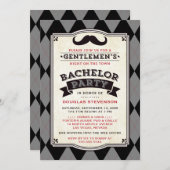 おしゃれなブラックとグレーのアーガイル バチェラーパーティー 招待状 (正面/裏面)