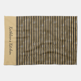 おしゃれなブラックとゴールドのストライプ柄のトレンディでスタイリッシュ  キッチンタオル
