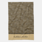 おしゃれなブラックとゴールドのストライプ柄のトレンディでスタイリッシュ  キッチンタオル (縦)