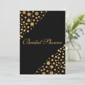 おしゃれなブラックとゴールドのドット柄 ブライダルシャワー 招待状 (スタンド正面)