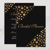 おしゃれなブラックとゴールドのドット柄 ブライダルシャワー 招待状 (正面/裏面)