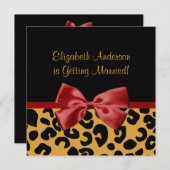 おしゃれなブラックとゴールドのヒョウ柄 ブライダルシャワー 招待状 (正面/裏面)