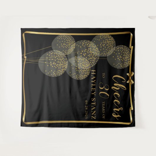 おしゃれなブラックとゴールドの女性の誕生日写真用背景 タペストリー (正面(横))