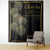 おしゃれなブラックとゴールドの女性の誕生日写真用背景 タペストリー (インサイチュ)