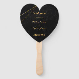 おしゃれなブラックとゴールドの幾何学模様フレーム ウェディングプログラム ハンドファン