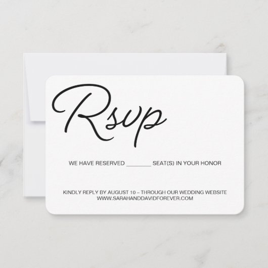 おしゃれなブラックとピンクの結婚式出欠確認カード 席予約済み 出欠カード (正面)