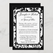 おしゃれなブラックとホワイトのダマスク柄のアニバーサリー 招待状 (正面/裏面)