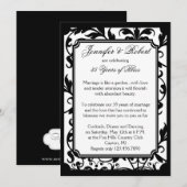 おしゃれなブラックとホワイトのダマスク柄の周年記念 招待状 (正面/裏面)