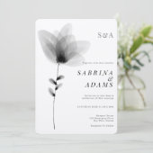 おしゃれなブラックとホワイトの花柄写真モノグラム結婚式 招待状 (スタンド正面)