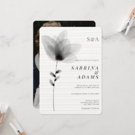 おしゃれなブラックとホワイトの花柄写真モノグラム結婚式 招待状