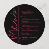 おしゃれなブラックとマゼンタのラウンド メニュー (正面)