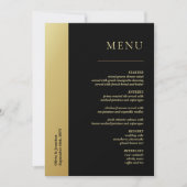 おしゃれなブラックと輝くゴールドの結婚式テーブルメニューカード 招待状 (正面)